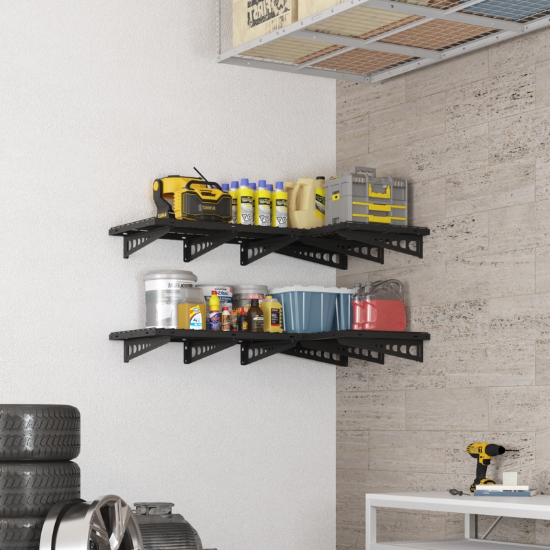 Wall Metal Shelving 48¡Á16ft Black Steel Storage Shelves Garage,thickness of wire grid: 0.20",thickness of frames: 1.77"