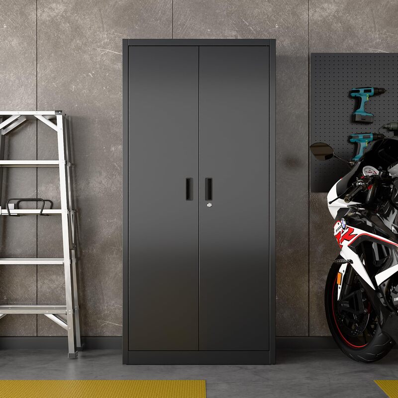 FLEXIMOUNTS SC4B Basic Locking Metal Storage Cabinet with 5 Adjustable Shelves,Black