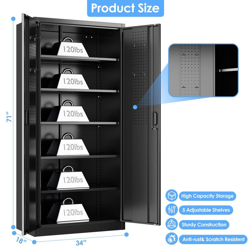 FLEXIMOUNTS SC4B Basic Locking Metal Storage Cabinet with 5 Adjustable Shelves,White