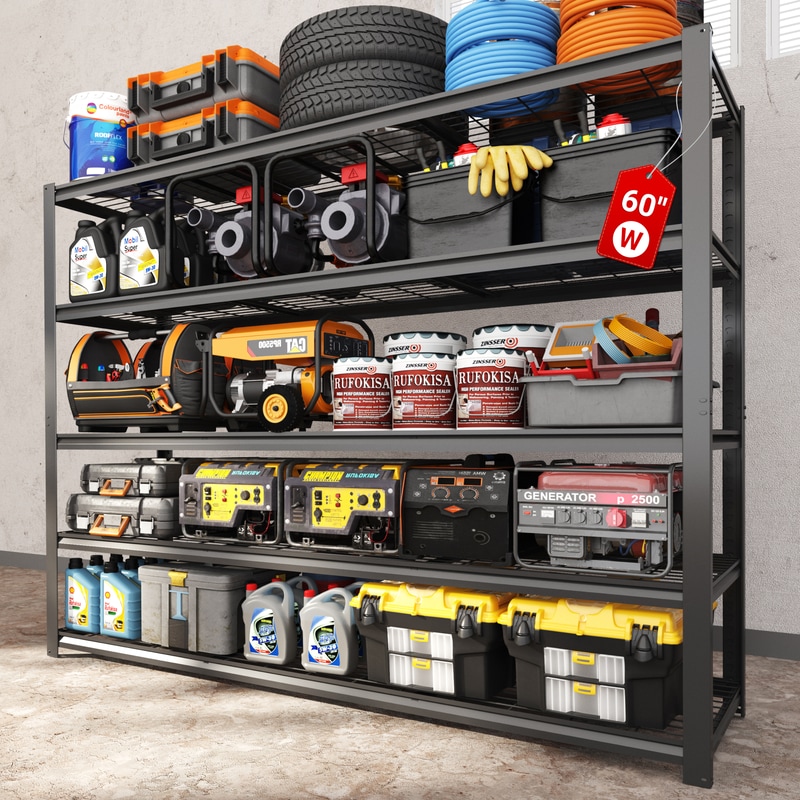 FLEXIMOUNTS 5 Tier Adjustable Garage Shelving , Metal Shelves Unit for Basement, Warehouse