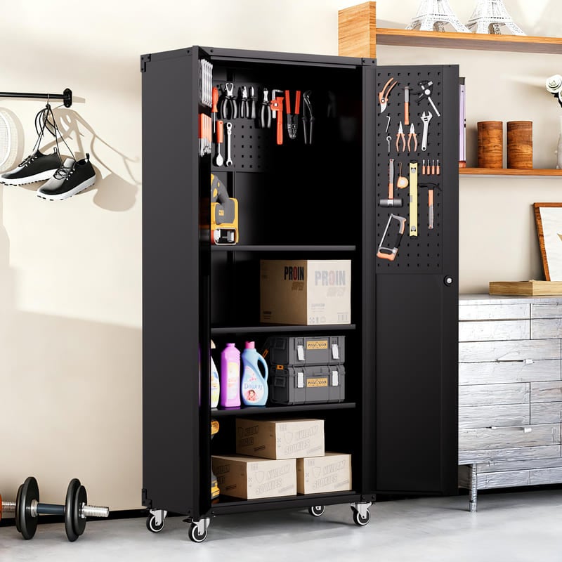 FLEXIMOUNTS SC3B-WP Classic Heavy-Duty Tool Storage Cabinet for Garage with Hooks and Pegboard