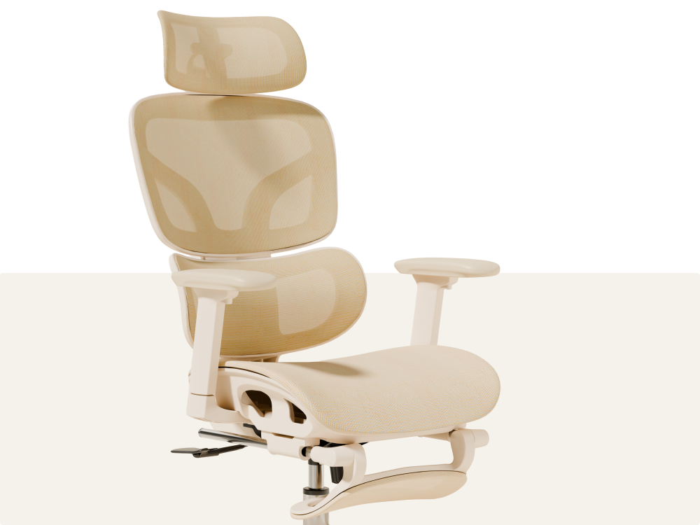 Misolant Ergonomische Bureaustoel Met Voetsteun – 2D Lendensteun, Verstelbare Hoofdsteun, Beige – Comfort En Ondersteuning