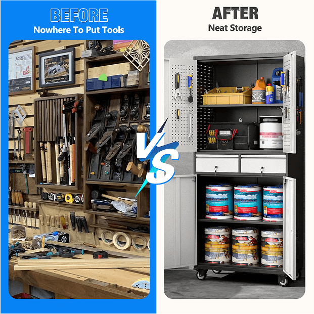 Premium Metal Garage Storage Cabinet with Drawers and Pegboards