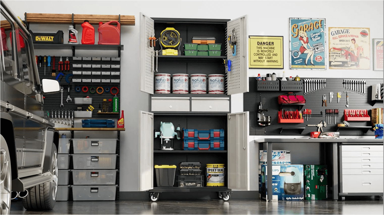 SC5D-WP Premium Metal Garage Storage Cabinet with Drawers and Pegboards - Thumbnail 3