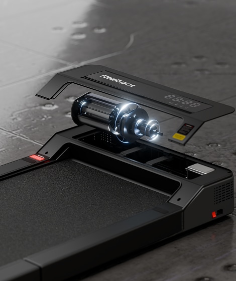 A foldable trademill showcasing its advanced brushless motor technology