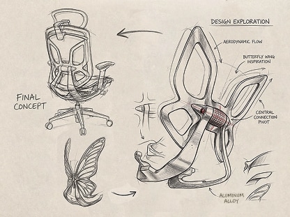 Ergonomic chair Apollo inspired by butterfly wings.