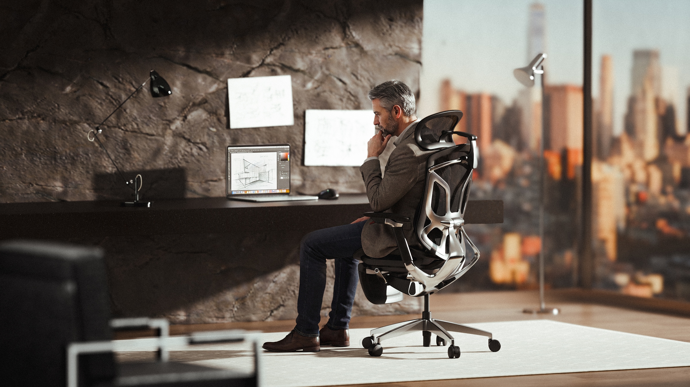 A man sitting on the Apollo chair