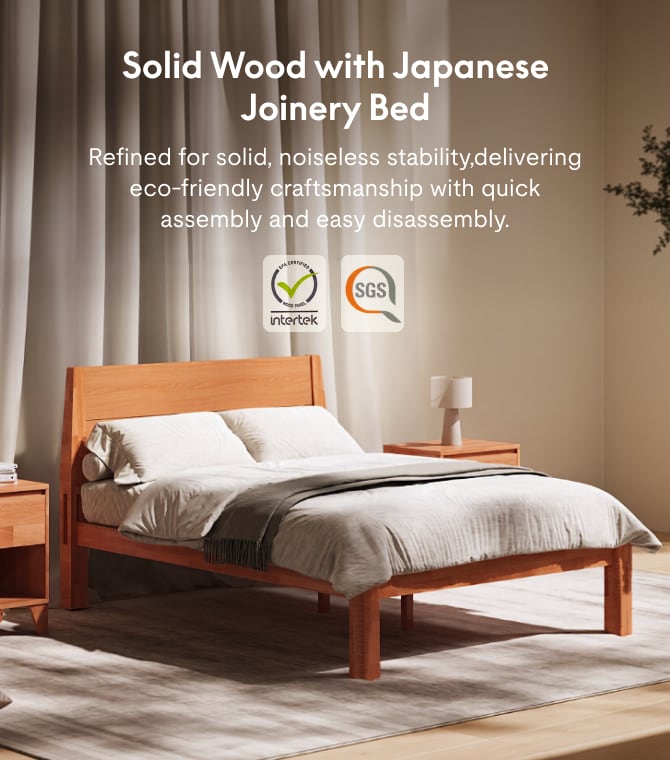 FlexiSpot Kana Japanese Joinery Bed with Headboard | Simple Design
