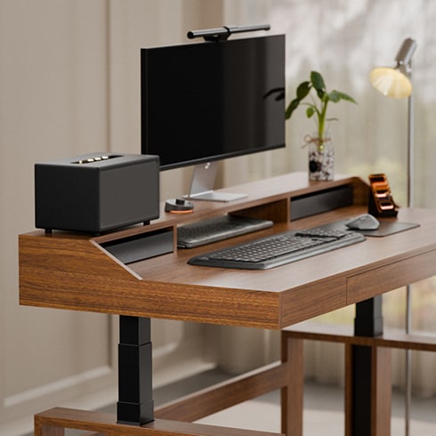 Standing Desk with Drawer & Monitor Shelf | Mid Century Modern