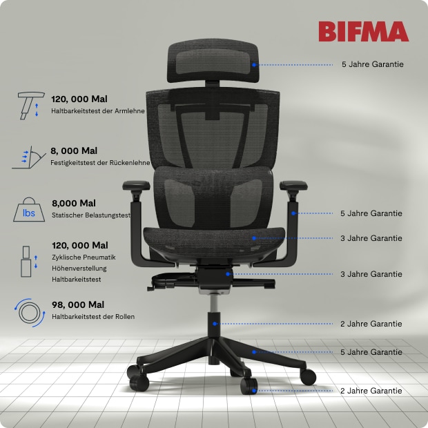 Vielseitig verstellbarer ergonomischer Stuhl mit geteilter Lordosenstütze (C7)
