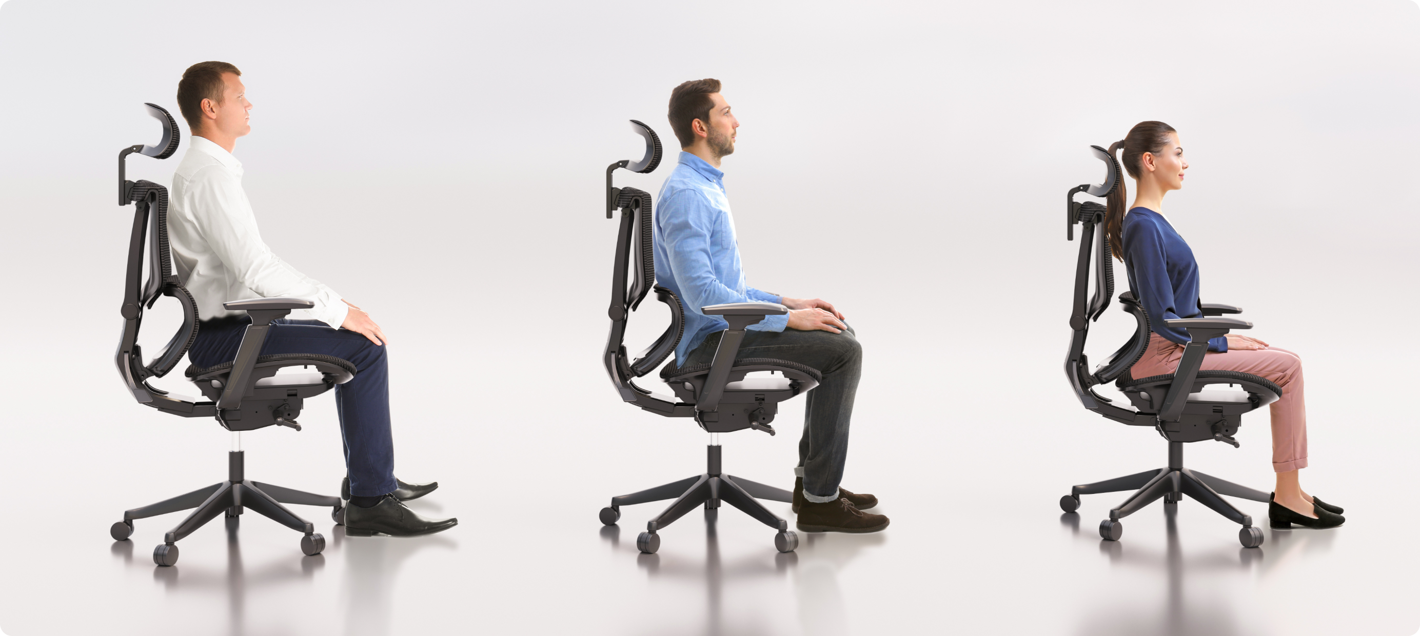 Vielseitig verstellbarer ergonomischer Stuhl mit geteilter Lordosenstütze (C7)